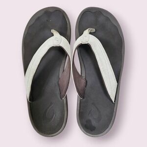 OLUKAI Ohana White Boho Footfriendly Flip Flops Sandals sz W 8